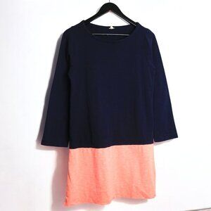 J Crew Colorblock Zipper T-Shirt Dress Coral Pink Navy Blue Size Small